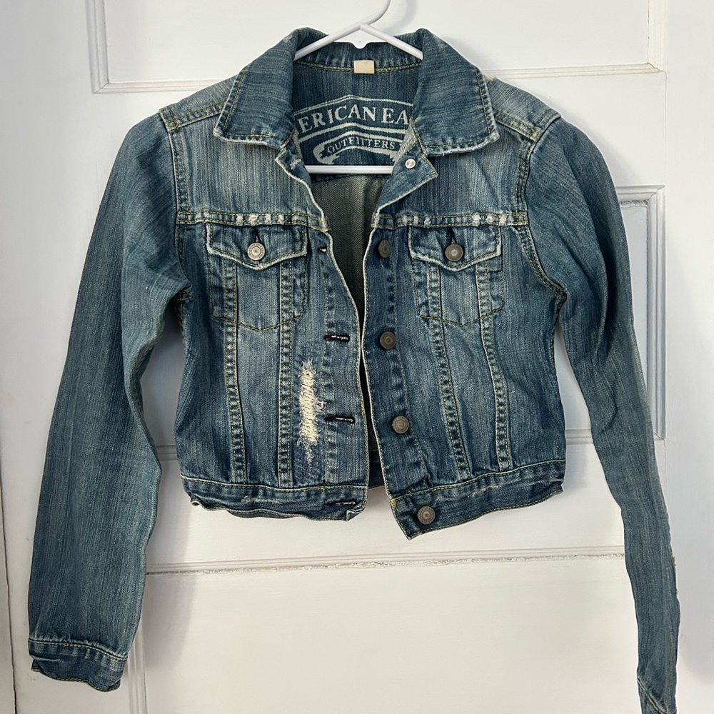 American Eagle Crop Distressed Jean Jacket